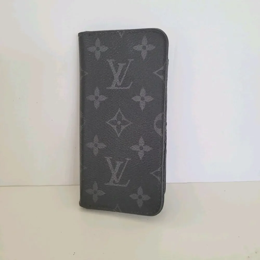 Authentic Louis Vuitton LV Monogram Folio iPhone X Case Black‎ Phone Hard Cover